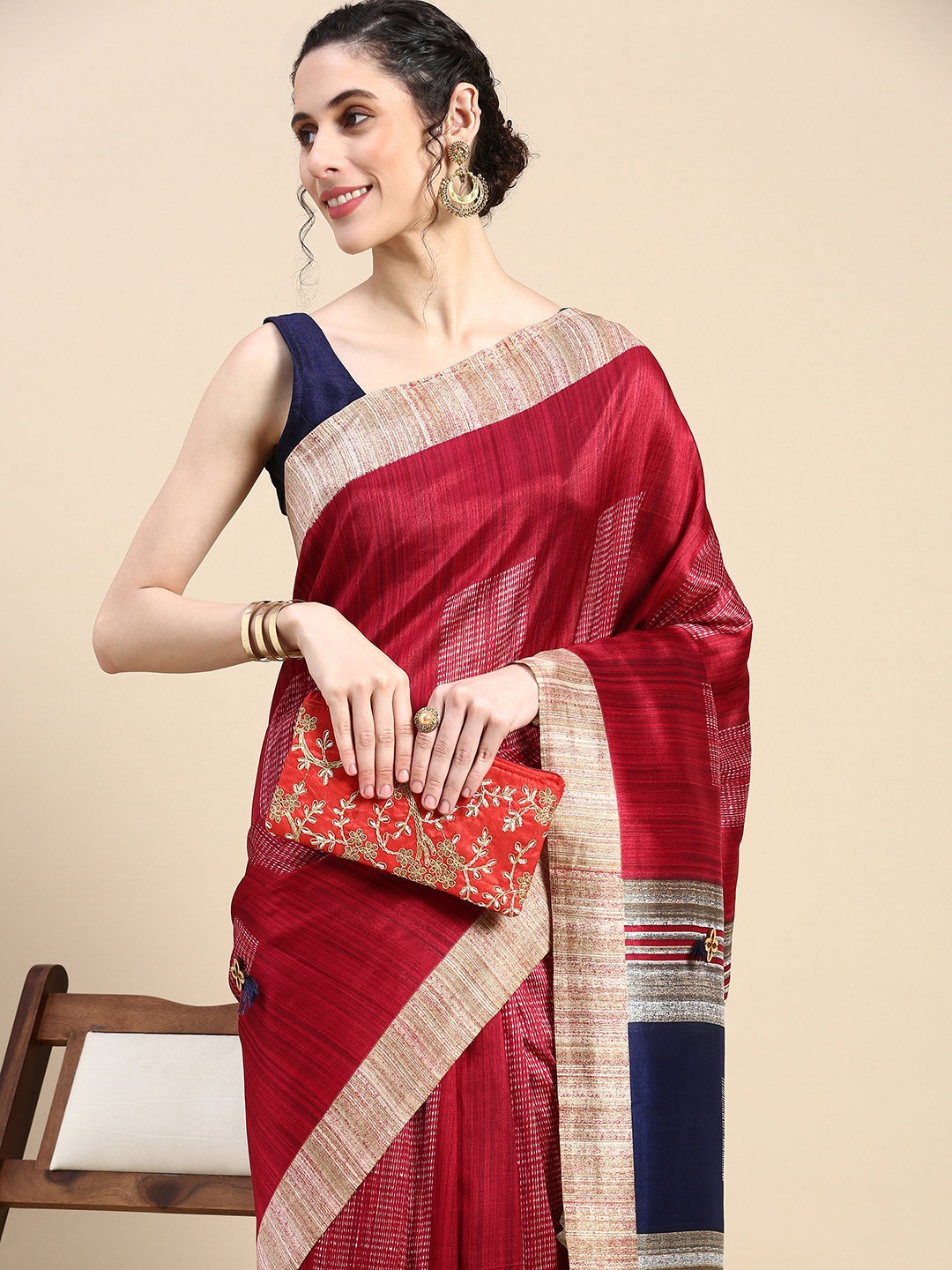 

HERE&NOW Abstract Printed Saree, Maroon