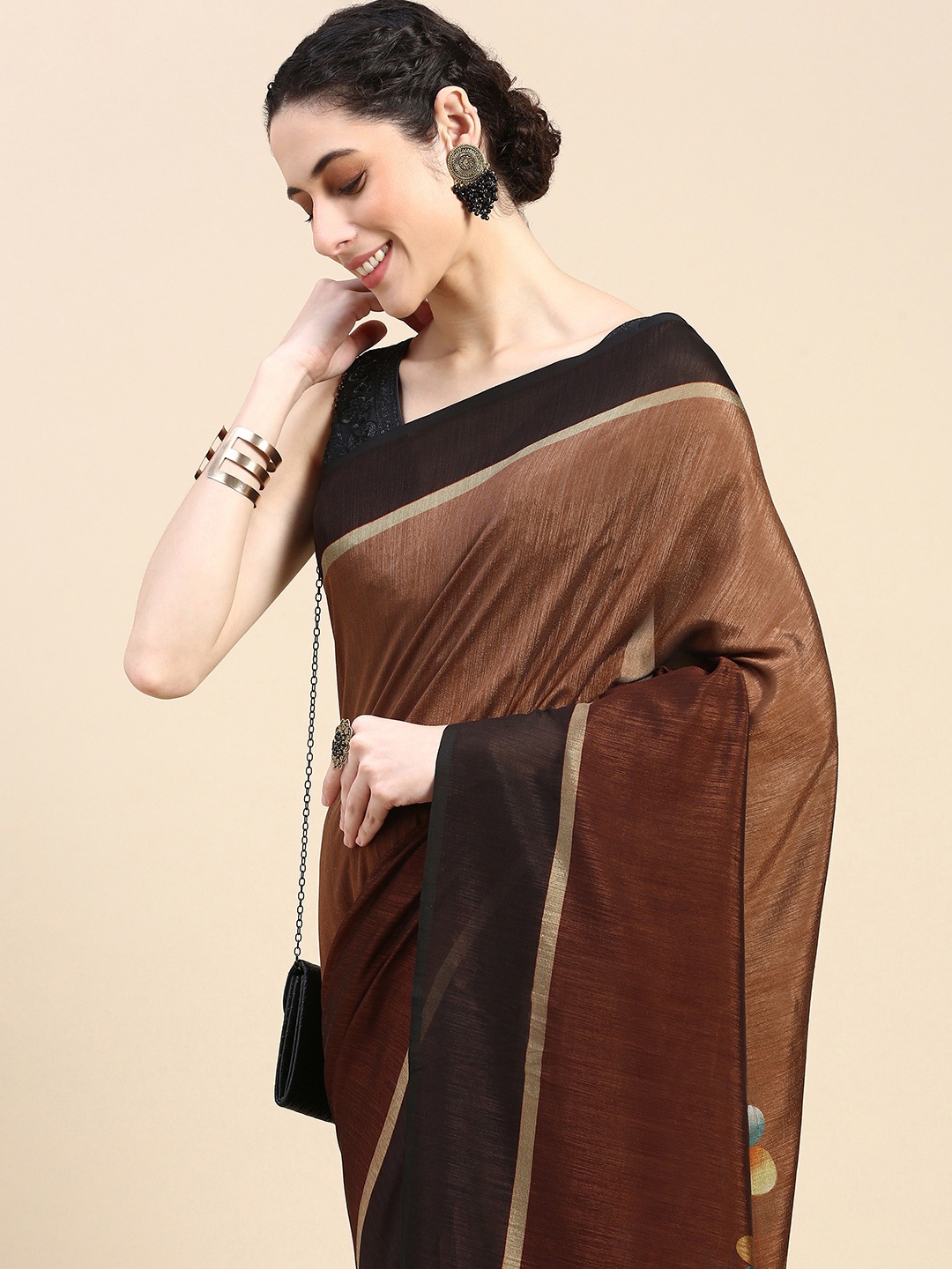 

HERE&NOW Abstract Printed Saree, Brown