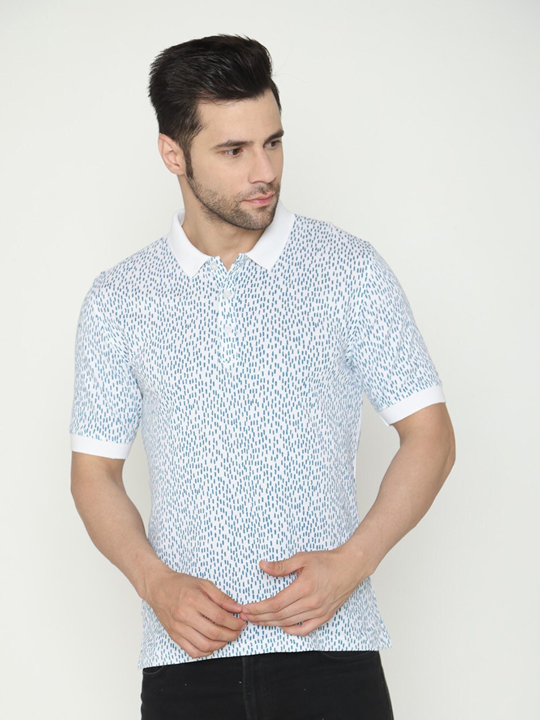 

Bonjour Abstract Printed Polo Collar Regular Fit Cotton T-shirt, White
