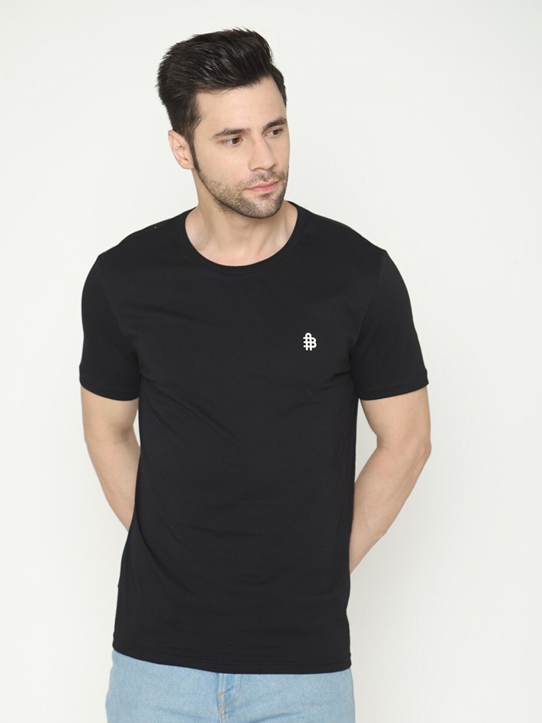 

Bonjour Round Neck Cotton T-Shirt, Black