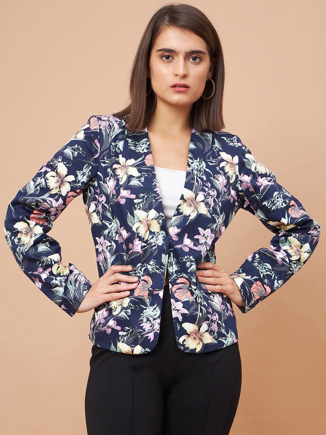 

Gipsy Floral Printed Overcoat, Navy blue