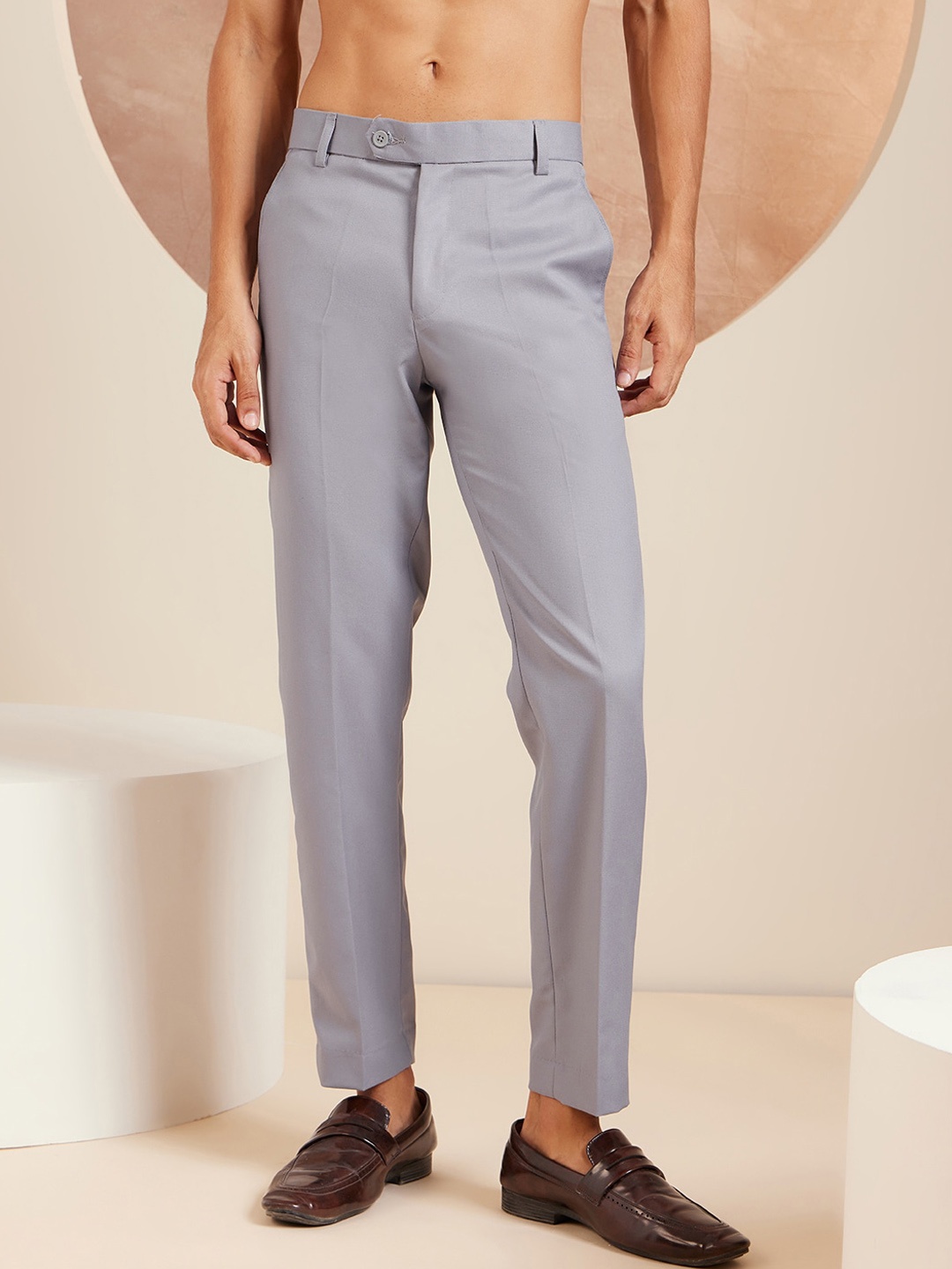 

DENNISON Men Smart Tapered Fit Easy Wash Formal Trouser, Grey