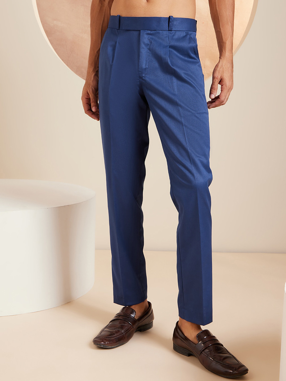 

DENNISON Men Smart Tapered Fit Easy Wash Pleated Trousers, Blue