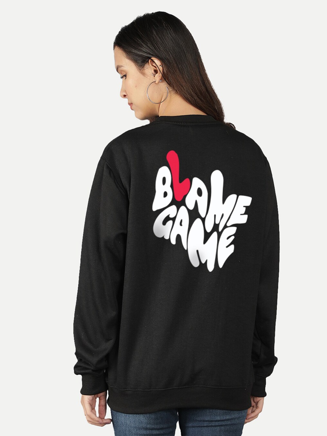 

Mad Over Print Typography Printed Fleece Sweatshirt, Black