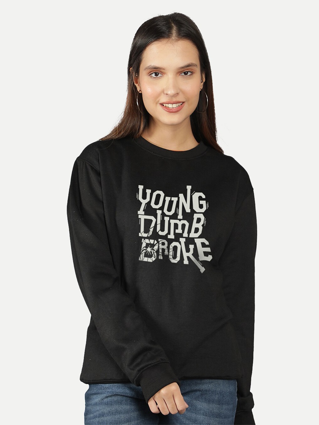 

Mad Over Print Typography Printed Fleece Sweatshirt, Black