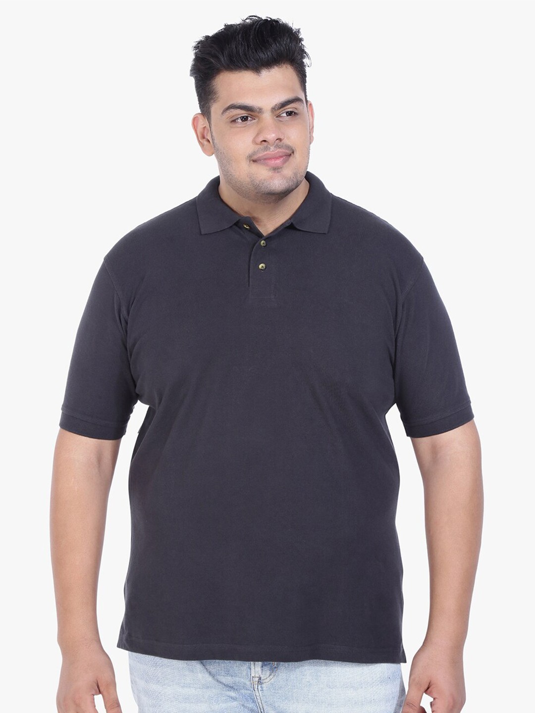

Santonio Plus Size Polo Collar Cotton T-shirt, Black