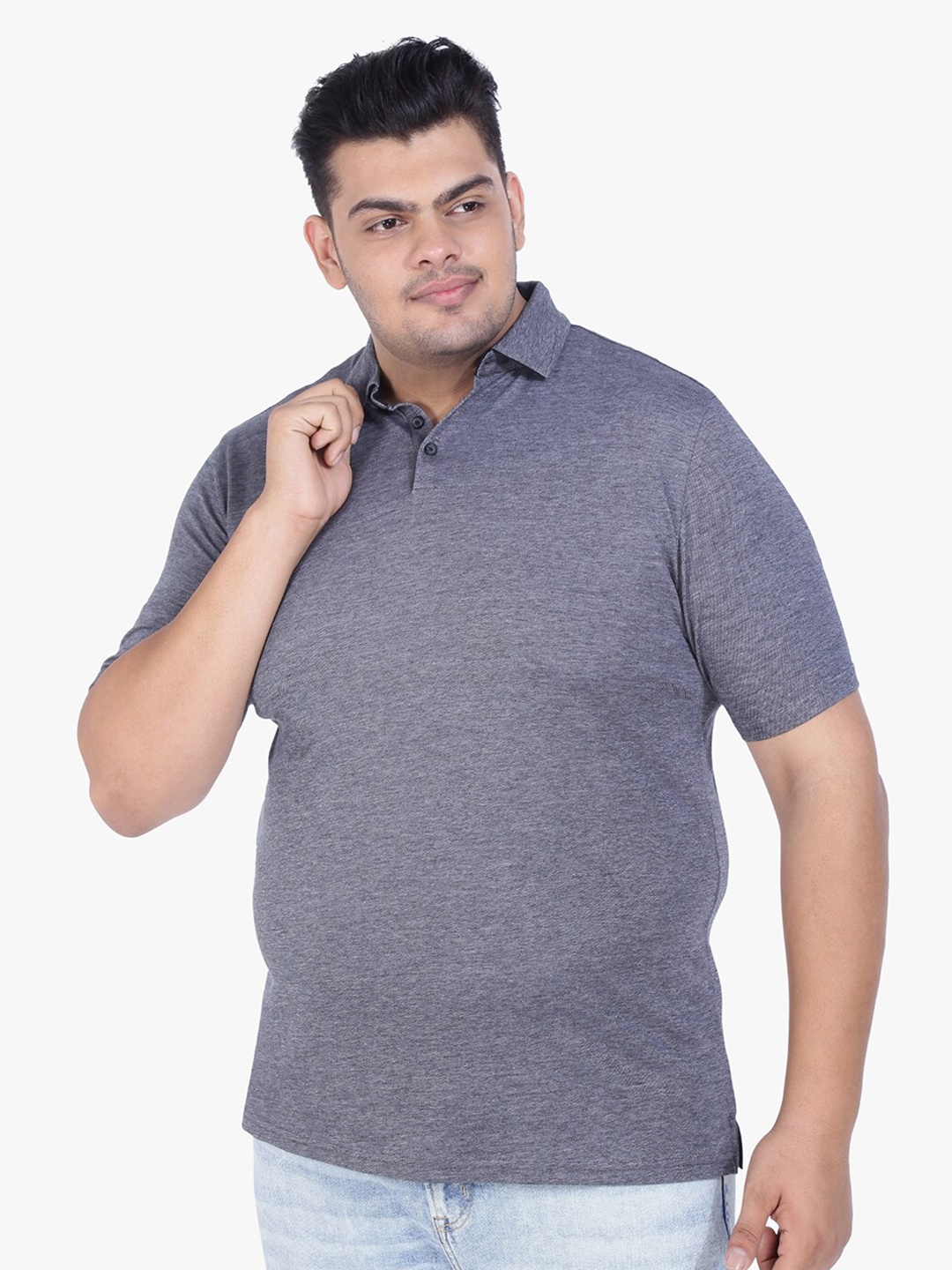 

Santonio Plus Size Polo Collar Cotton T-shirt, Grey