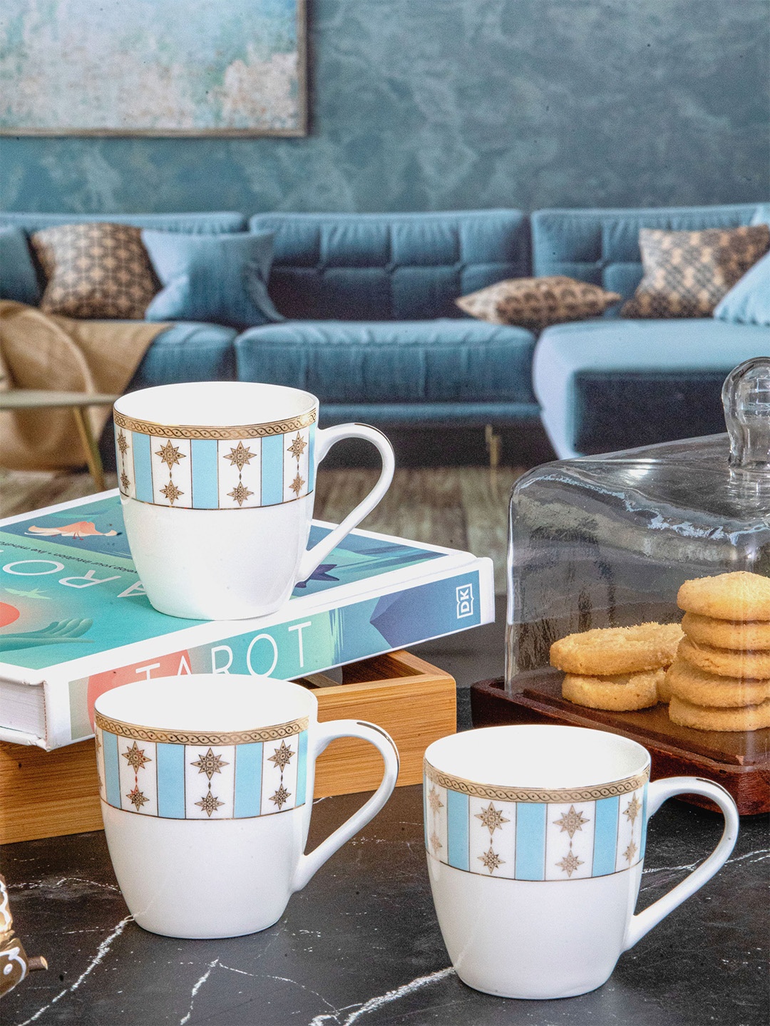 

SONAKI White 6 Pieces Ethnic Motifs Printed Bone China Glossy Mugs- 180 ML Each