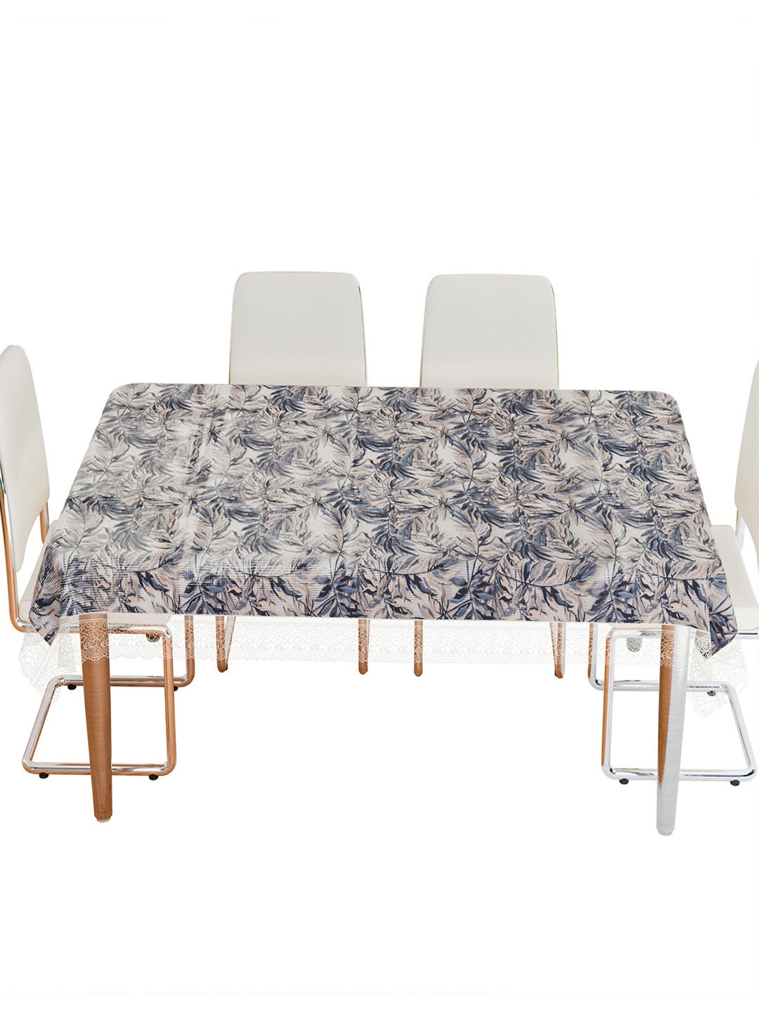 

Kuber Industries White & Blue Leaf Printed 6-Seater Table Cover