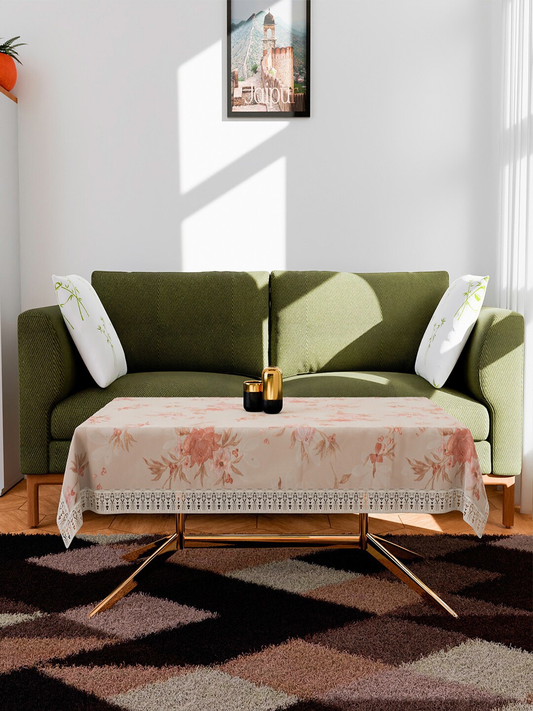 

Kuber Industries Cream-Coloured & Pink Floral Printed 4-Seater Table Cover