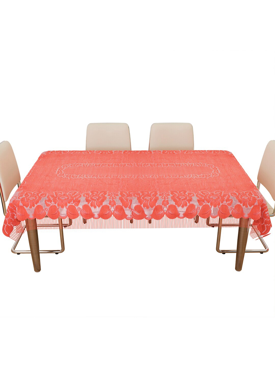 

Kuber Industries Peach Coloured Net Jhalar Printed 6-Seater Table Cover