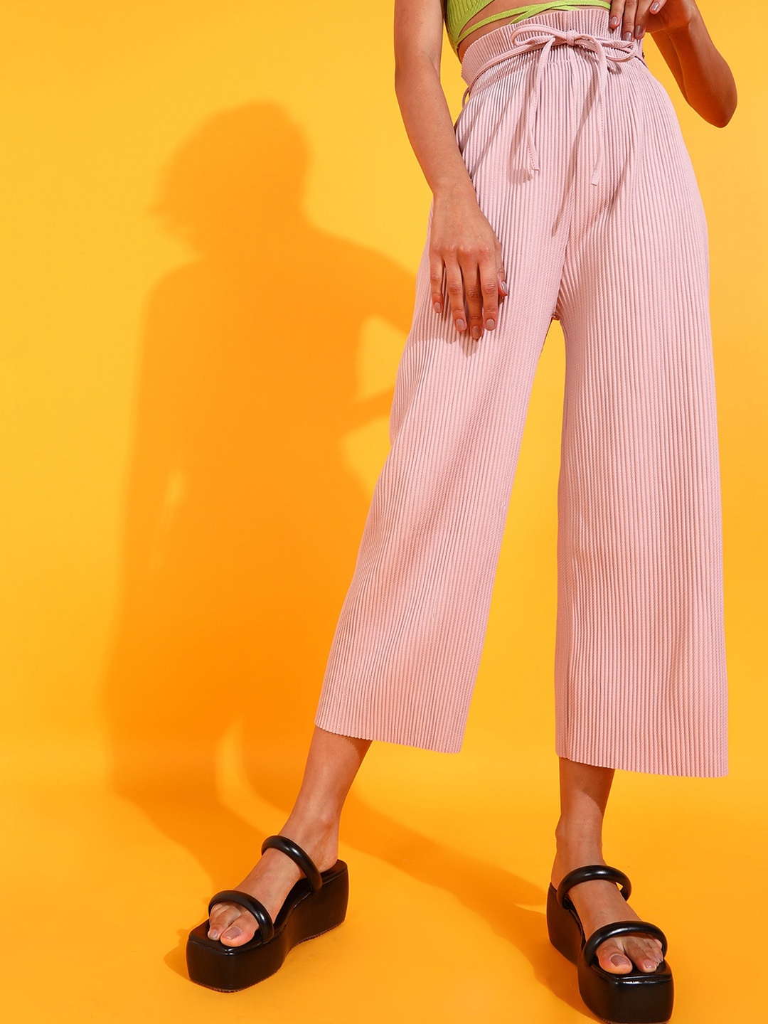 

SHECZZAR Women Relaxed Straight Leg Loose Fit Easy Wash Culottes Trousers, Pink