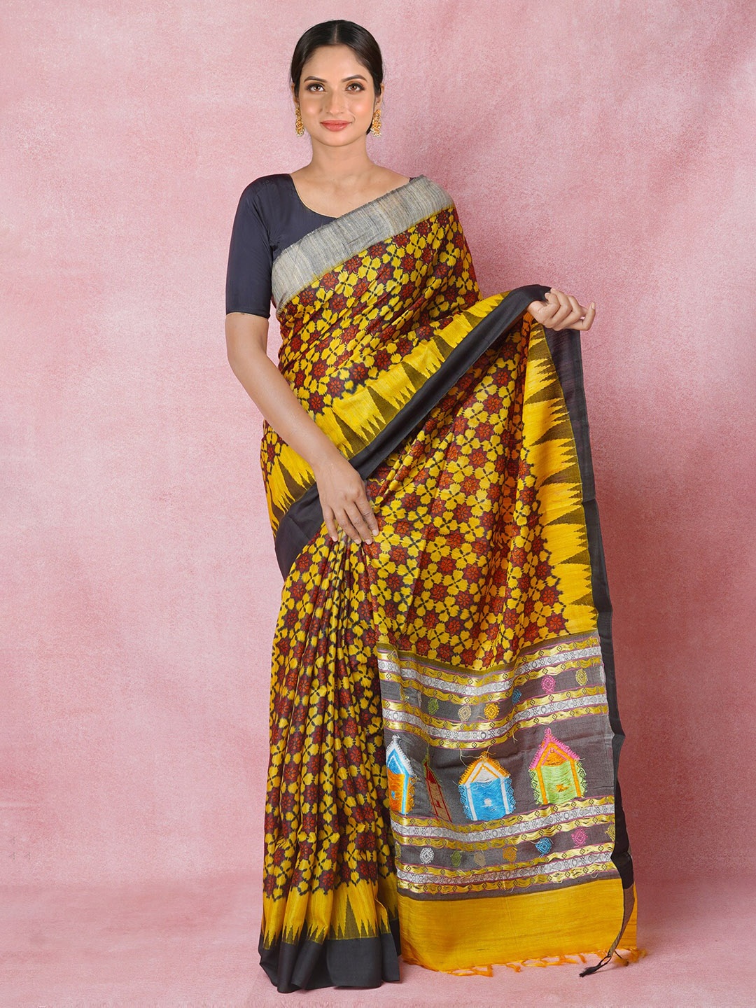 

Unnati Silks Ethnic Motifs Printed Pure Silk Tussar Saree, Yellow