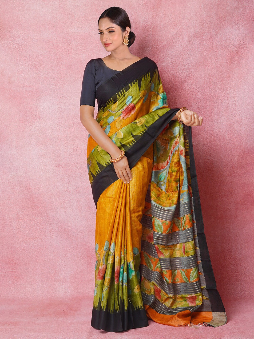 

Unnati Silks Ethnic Motifs Pure Silk Handloom Tussar Saree, Yellow