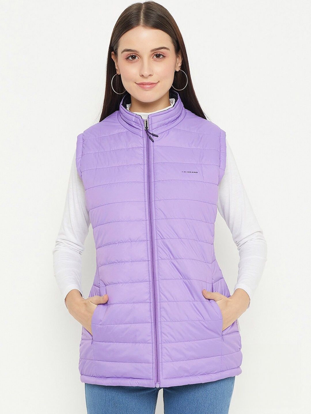 

Okane Mock Collar Reversible Longline Padded Jacket, Purple