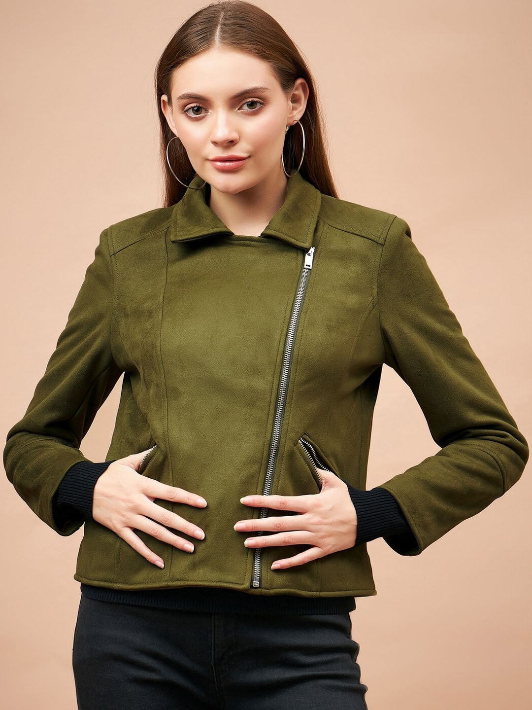 

Gipsy Spread Collar Long Sleeves Zip Detail Tailored Jacket, Olive