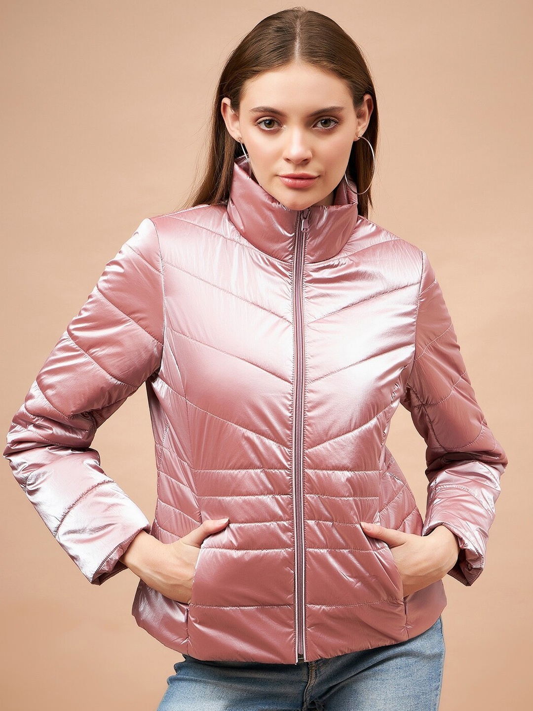 

Gipsy Mock Collar Padded Jacket, Pink