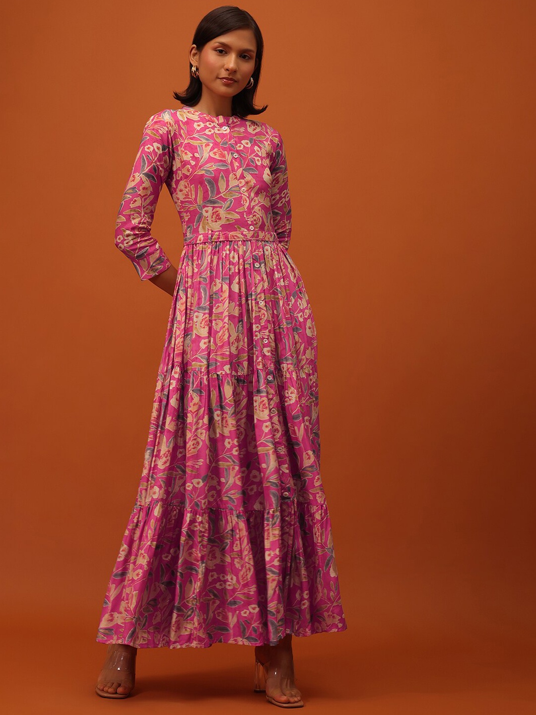 

KALKI Fashion Floral Printed Fit & Flared Ethnic Dress, Pink