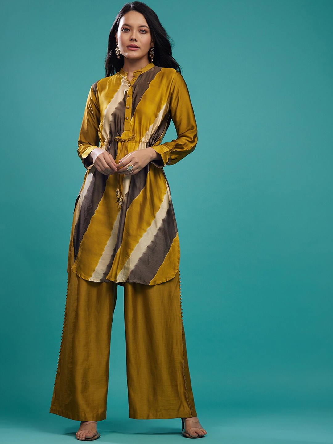 

KALKI Fashion Leheriya Printed Kurta with Palazzos, Yellow