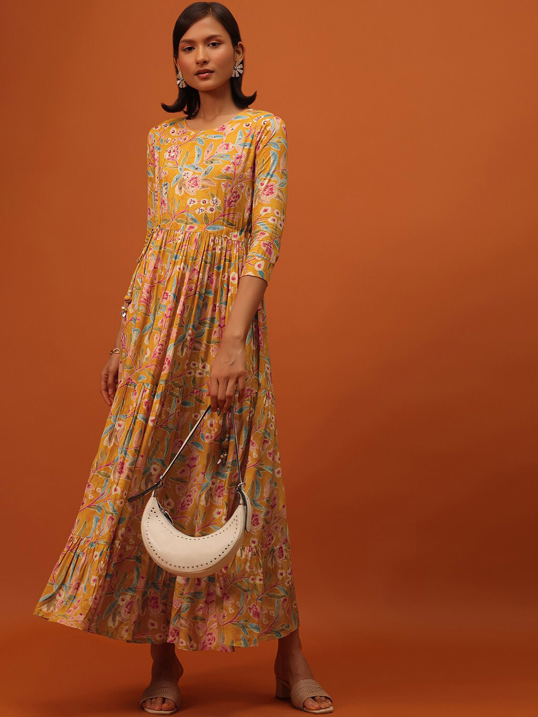 

KALKI Fashion Floral Printed Sequined Fit & Flare Maxi Dress, Yellow