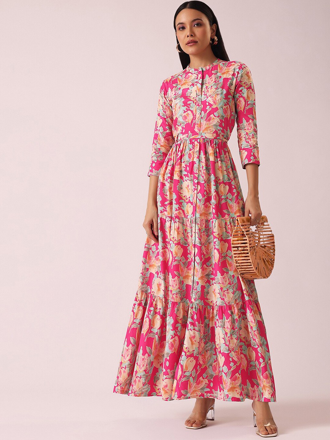 

KALKI Fashion Women Floral Printed Anarkali Long Kurta with Belt, Pink