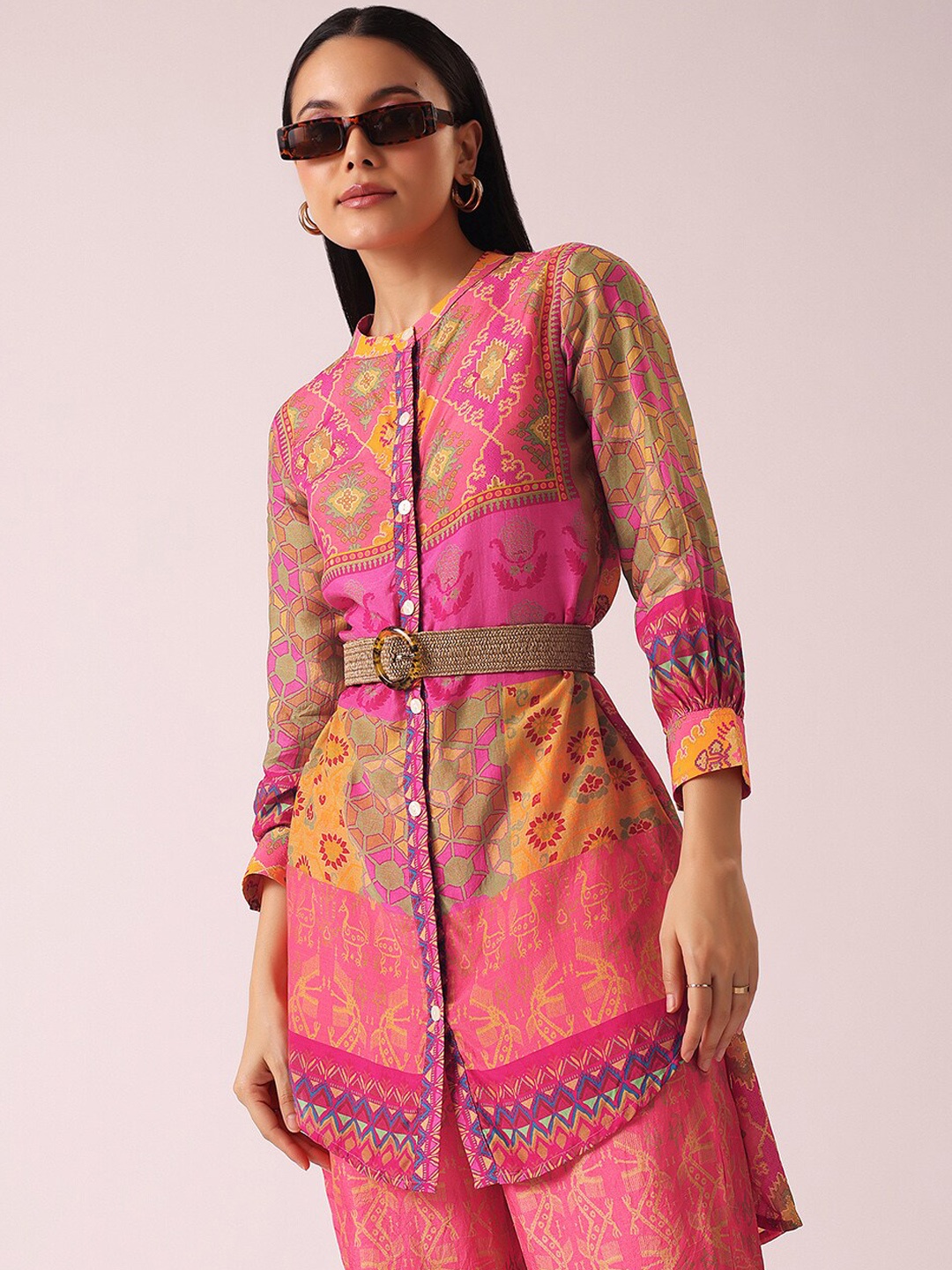 

KALKI Fashion Floral Printed Regular Tussar Silk Kurta With Palazzos, Pink