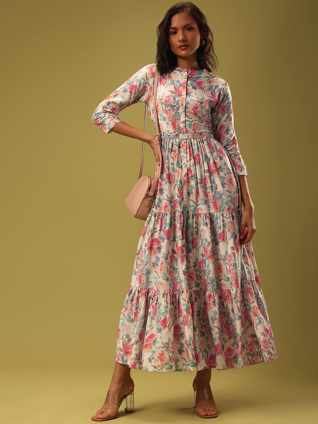 

KALKI Fashion Floral Printed Tiered Ethnic Dress, White