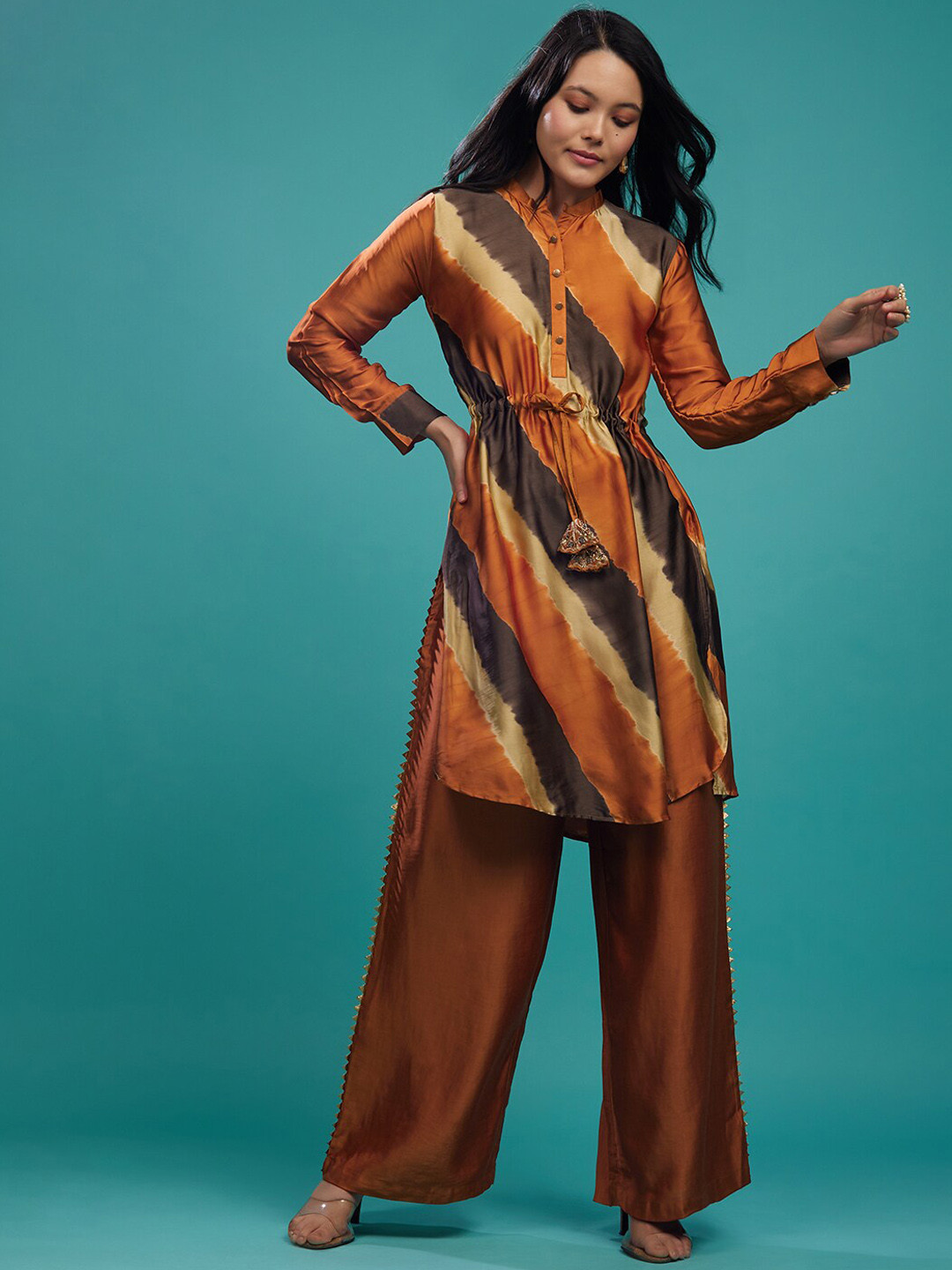 

KALKI Fashion Abstract Printed Gotta Patti A Line Kurta With Palazzos, Orange