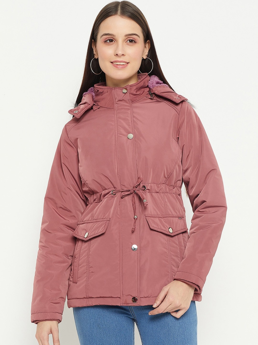 

Okane Hooded Faux Fur Trim Lightweight Parka Jacket, Pink