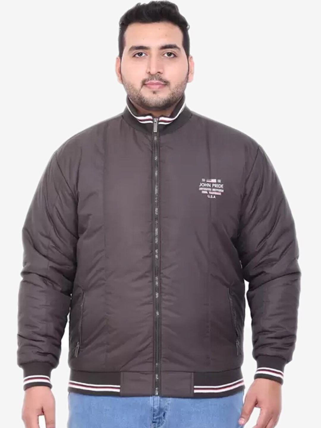 

John Pride Plus Size Lightweight Cotton Bomber Jacket, Brown