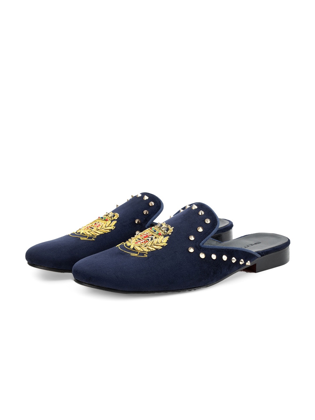 

SHUTIQ Men Textured Embellished Mules, Navy blue