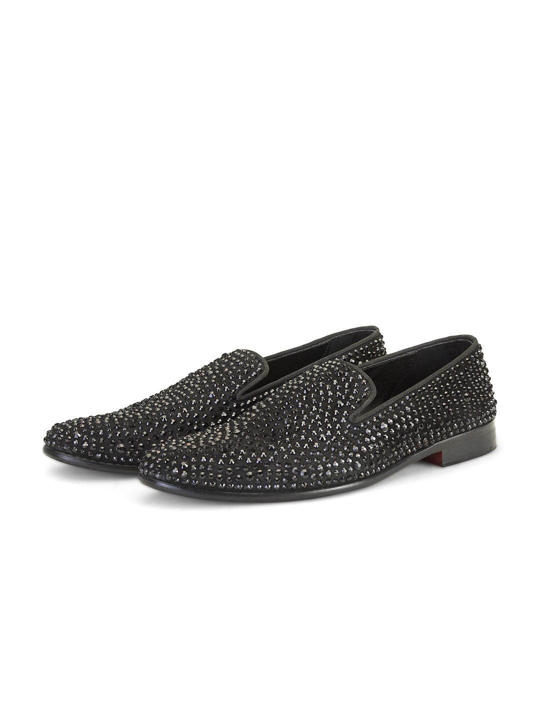 

SHUTIQ Men Azul Coal Embellished Suede Loafers, Black
