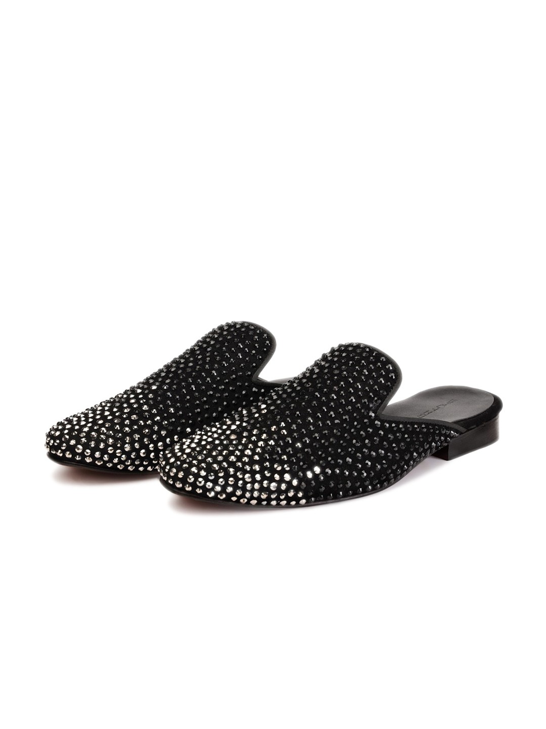 

SHUTIQ Men Poisee Embellished Suede Mules, Black