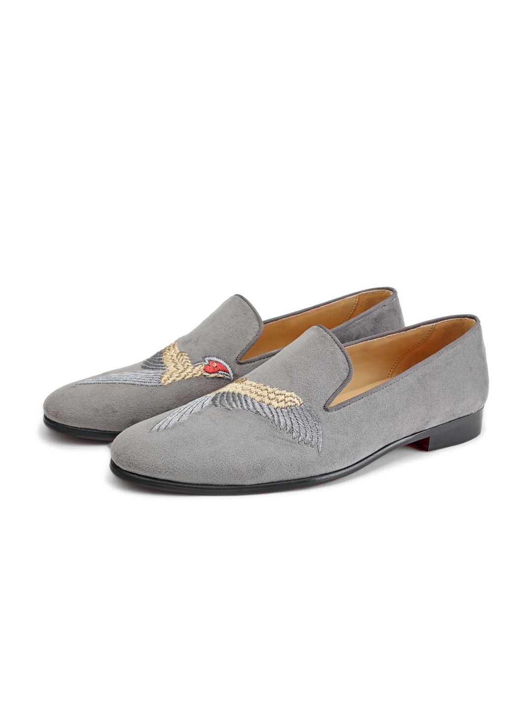 

SHUTIQ Men Pheonix Sterling Embroidered Suede Loafers, Grey