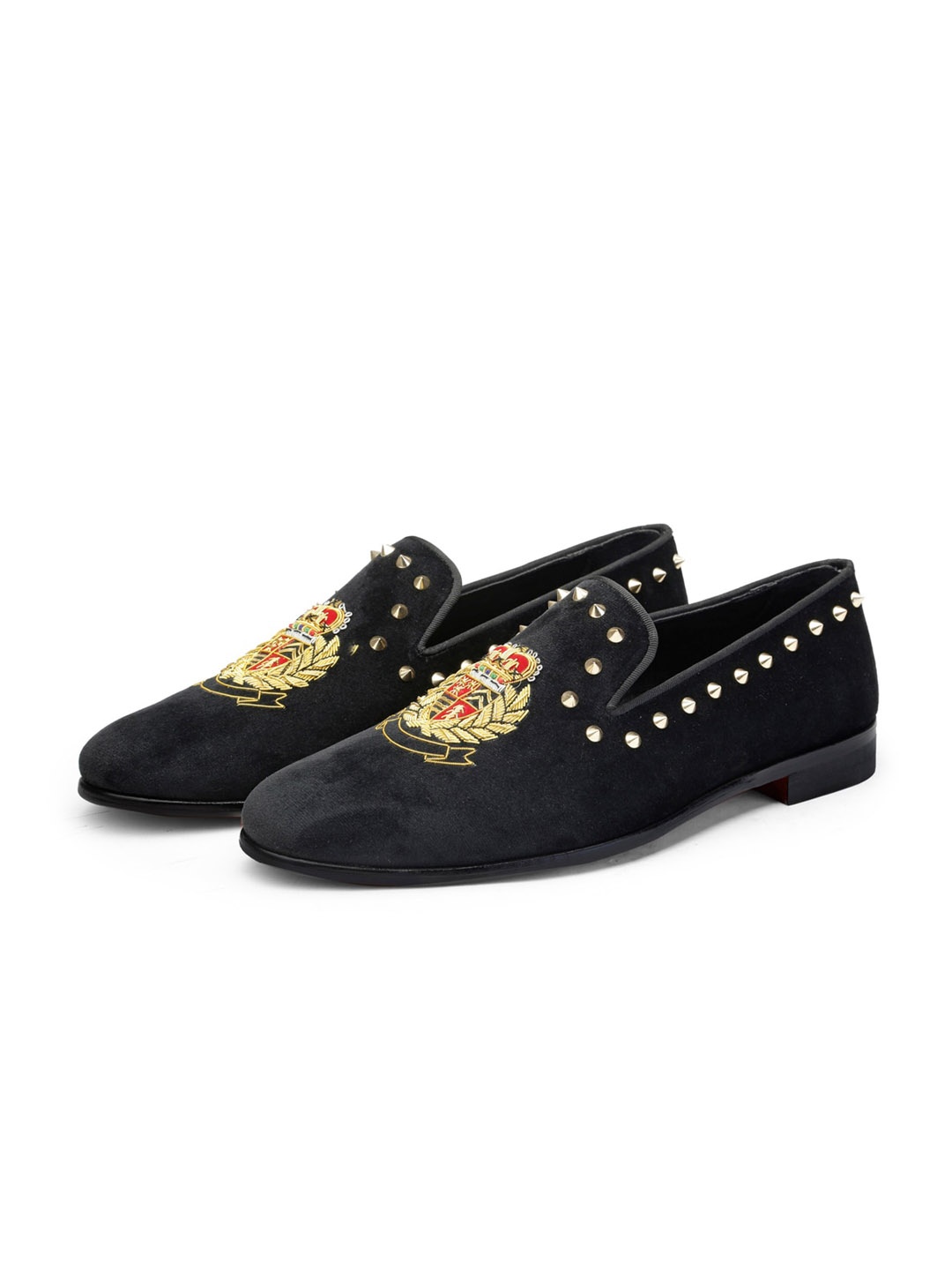 

SHUTIQ Men ROYAL EMBLEM Embroidered Comfort Insole Mojaris, Black