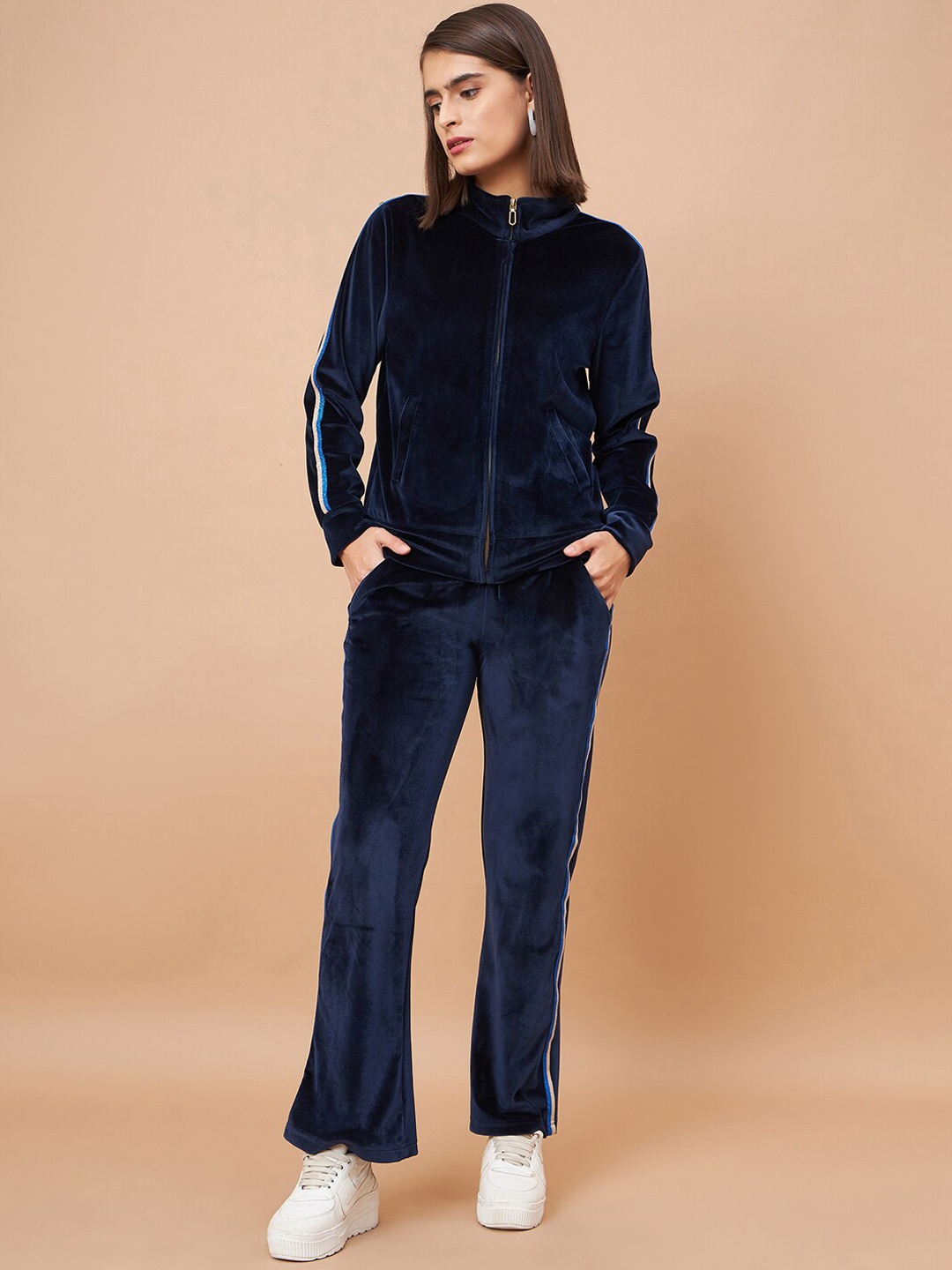 

Gipsy Women Stand Collar Top With Trousers, Navy blue