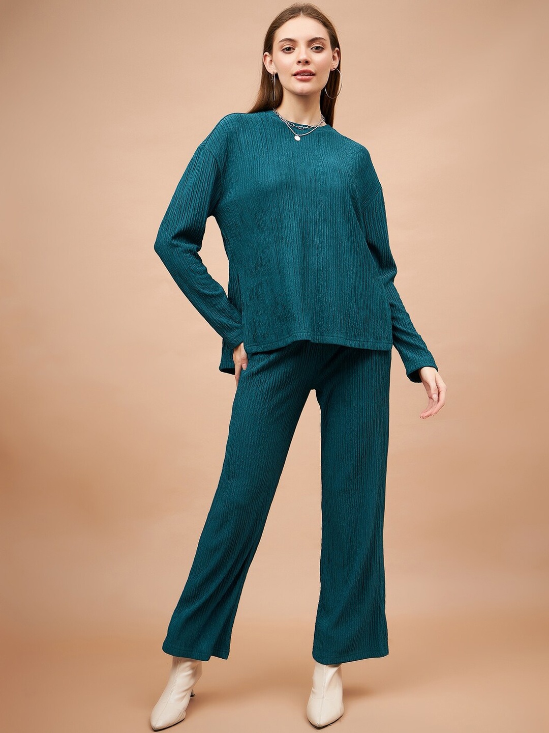 

Gipsy Self Design T-shirt With Trousers Co-ords, Teal