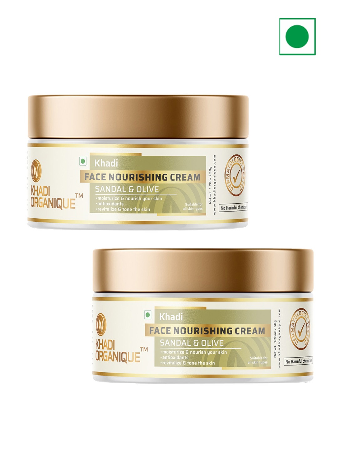 

Khadi Organique Set Of 2 Sandal & Olive Face Nourishing Cream - 100g Each, White