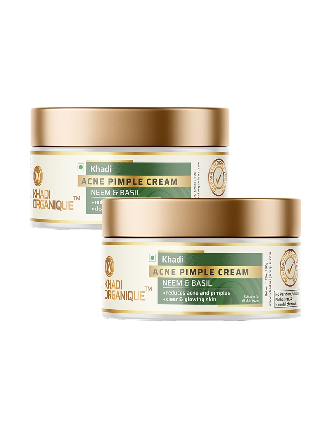 

Khadi Organique 2-Pcs Acne Pimple Cream With Neem & Basil - 50g Each, Green