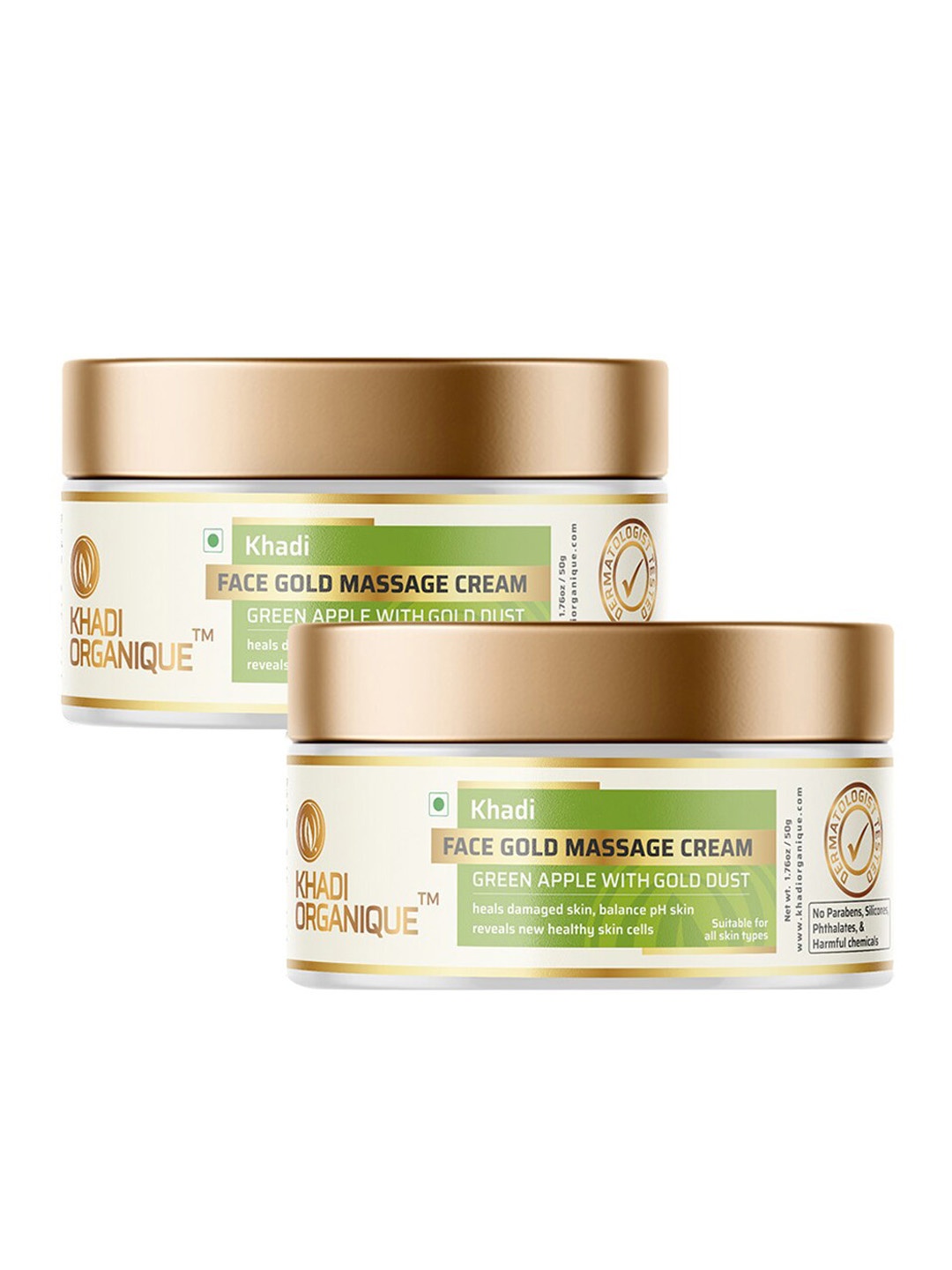 

Khadi Organique 2-Pcs Face Gold Massage Cream For Brightening Skin - 50g Each, Green