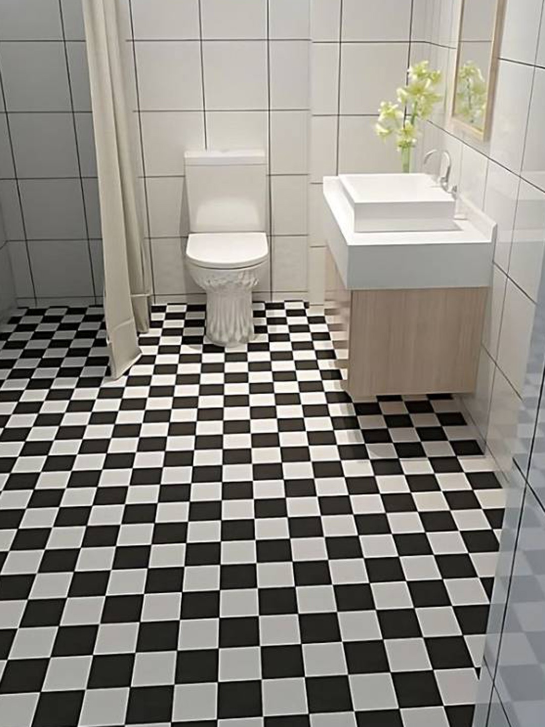 

Jaamso Royals Black and White Checked Design Tiles Floor Covering Sticker