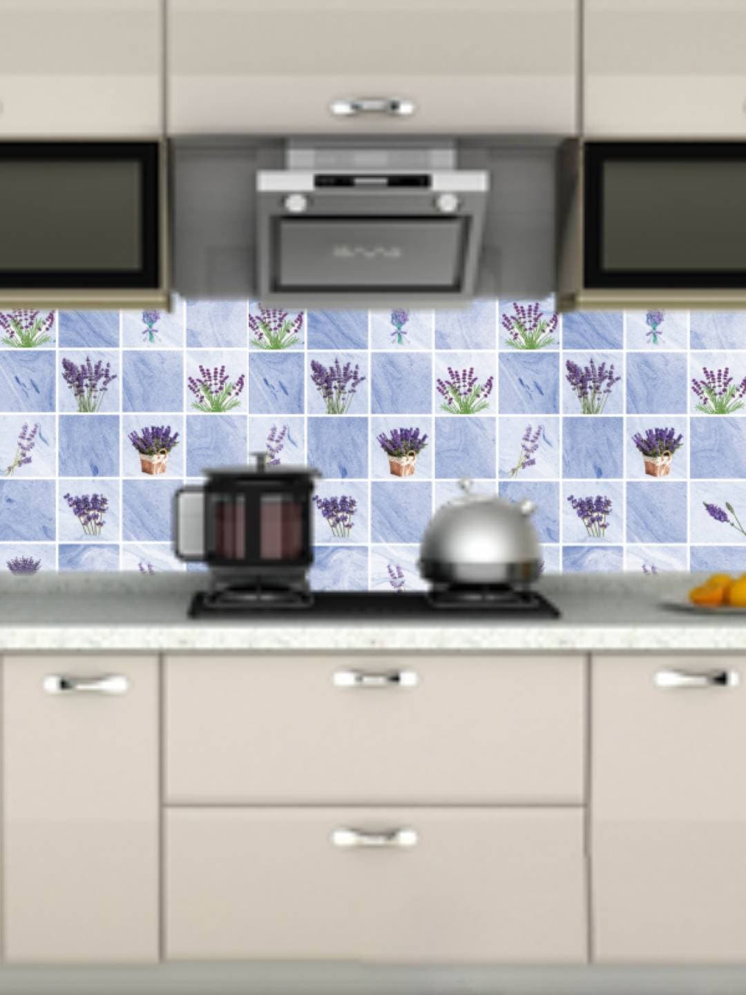 

Jaamso Royals Light Blue & White Floral Tile Design Self Adhesive Kitchen Wallpaper