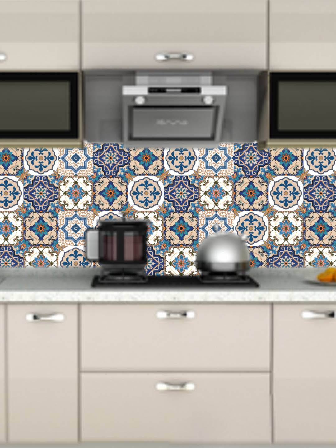 

Jaamso Royals White & Blue Tile Design Self Adhesive Kitchen Wall Sticker