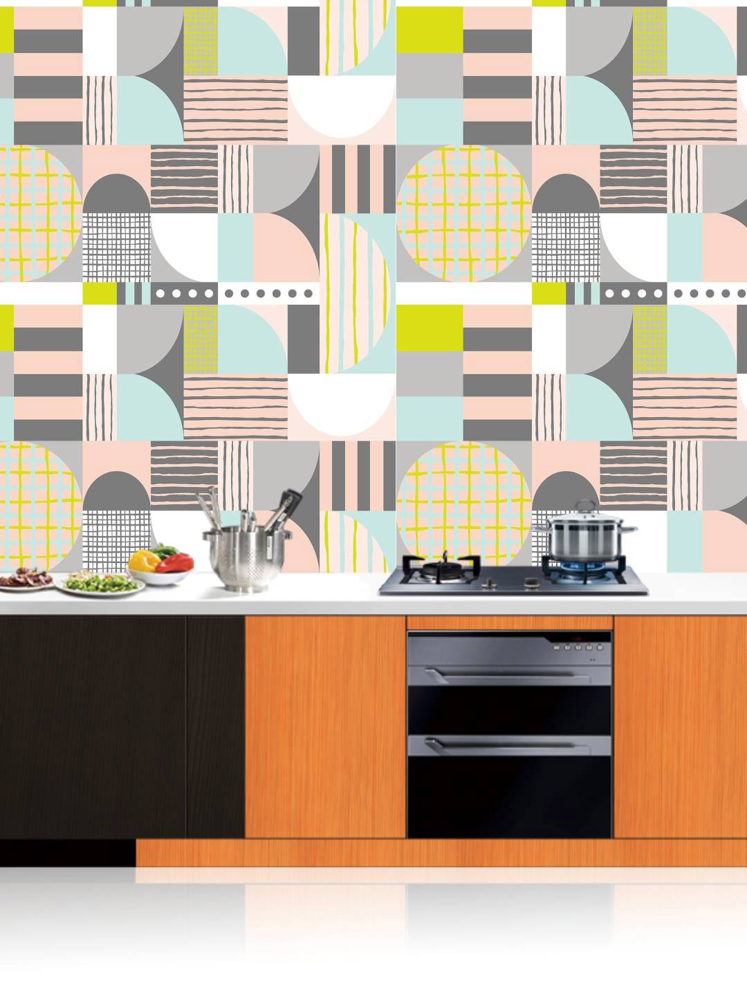 

Jaamso Royals Grey & White Tile Design Kitchen Wallpaper