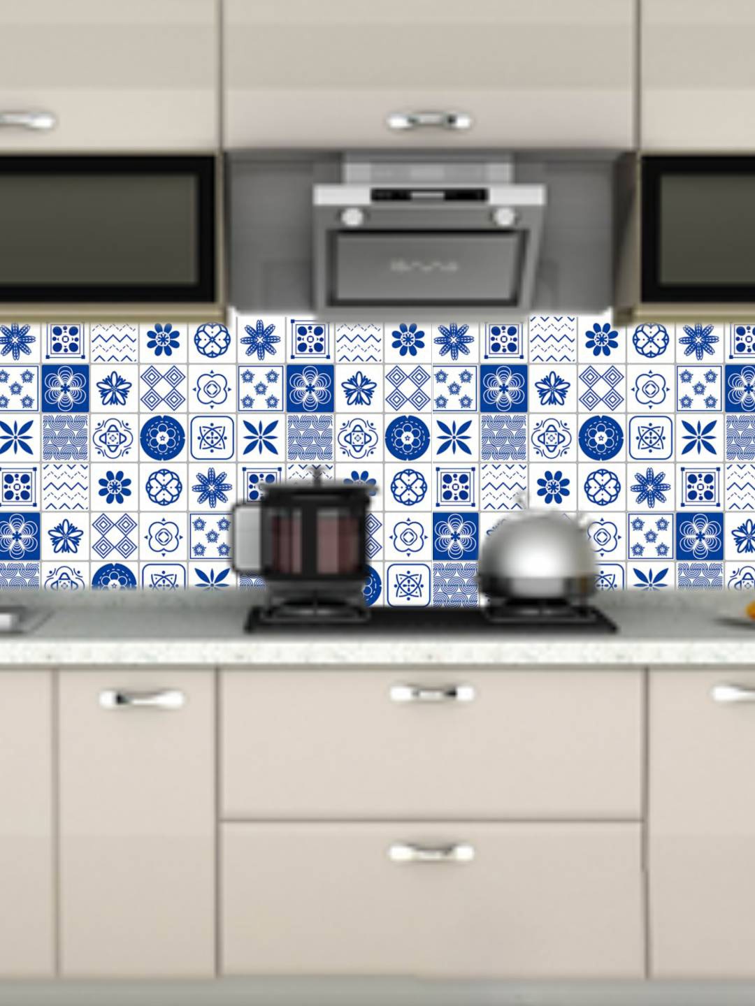 

Jaamso Royals Blue Tile Design self Adhesive Oil-Proof Waterproof Kitchen Wallpaper