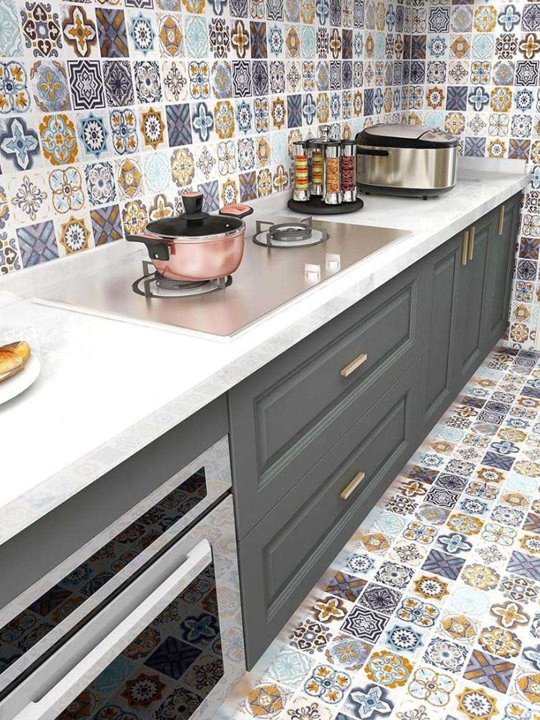 

Jaamso Royals White & Blue Mosaic Square Self Adhesive Kitchen Wallpaper