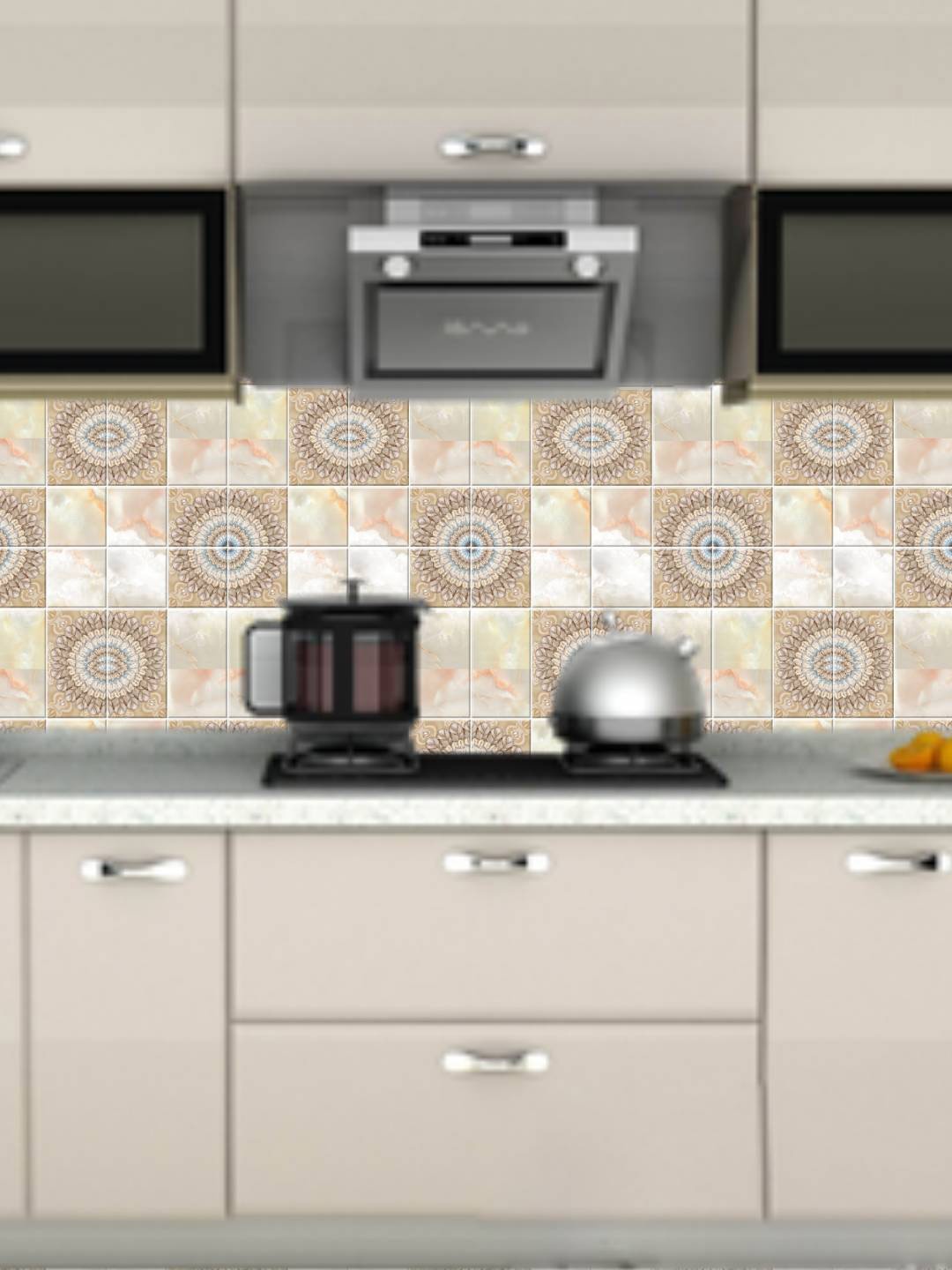 

Jaamso Royals Square Marble Tile Design Self Adhesive Kitchen Wallpaper (10m X 60cm), Beige