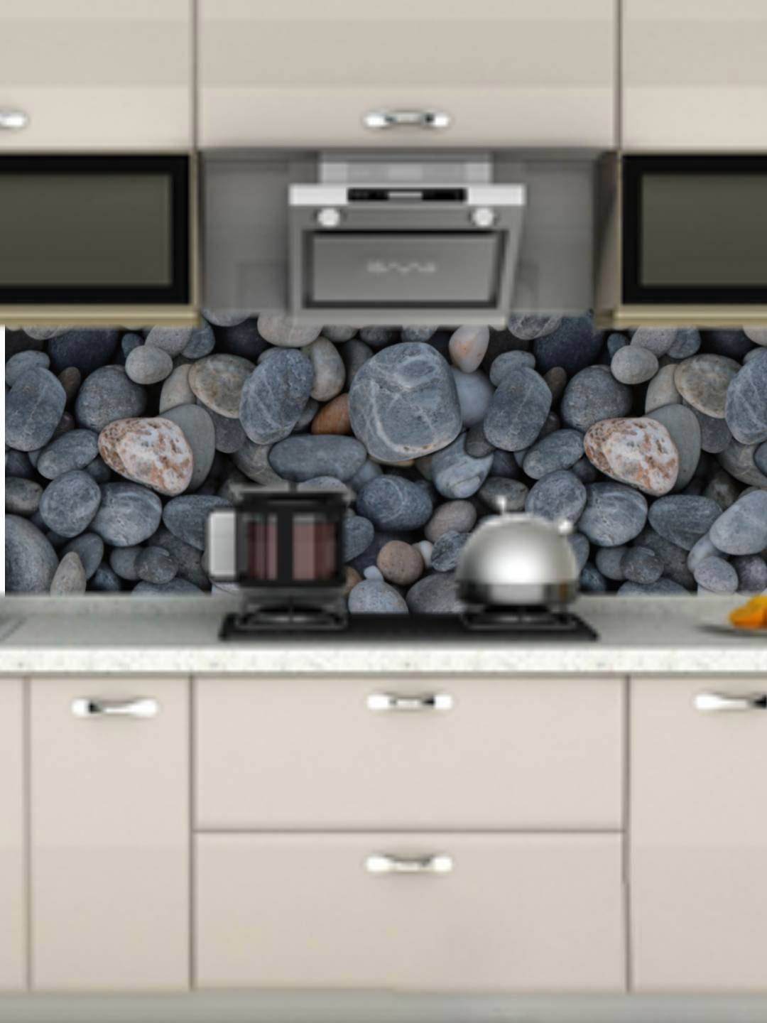 

Jaamso Royals Blue & Grey stone printed Waterproof Peel and Stick Kitchen Wallpaper