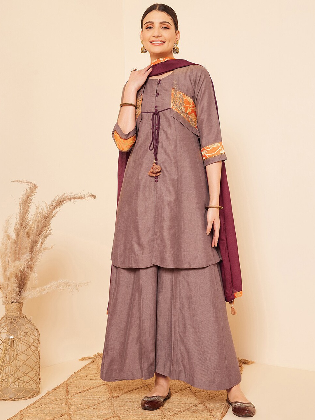 

STADO Pure Cotton Kurta & Palazzos With Dupatta, Purple