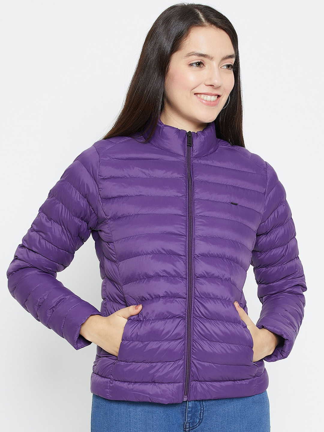 

Okane Mock Collar Lightweight Puffer Jacket, Violet